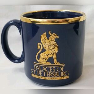 Palaces Of St Petersburg Russian Imperial Style Blue Gold Trim Coffee Mug Cup
